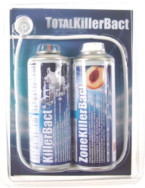 Reinigungsset für KFZ-Klimaanlagen Errecom Total Killer Bact 2 x 200 ml, Verdampfer Reinigungsschaum + Inneraum Reinigungsspray, Duft: Pfirsich