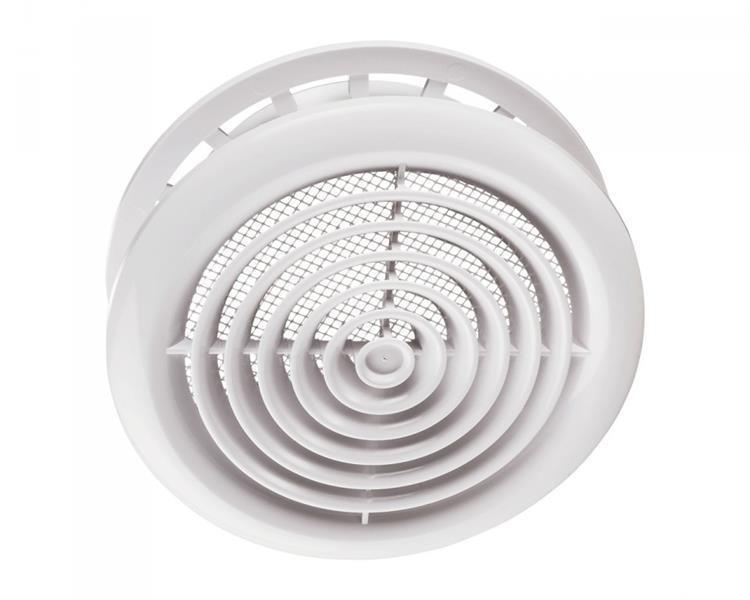 Kunststoff Diffusor MV 125 PFs mit Montageflanschen und Insektenschutznetz für Be- und Entlüftung, Lüftungsrohr 125 mm