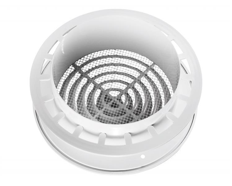 Kunststoff Diffusor MV 125 PFs mit Montageflanschen und Insektenschutznetz für Be- und Entlüftung, Lüftungsrohr 125 mm
